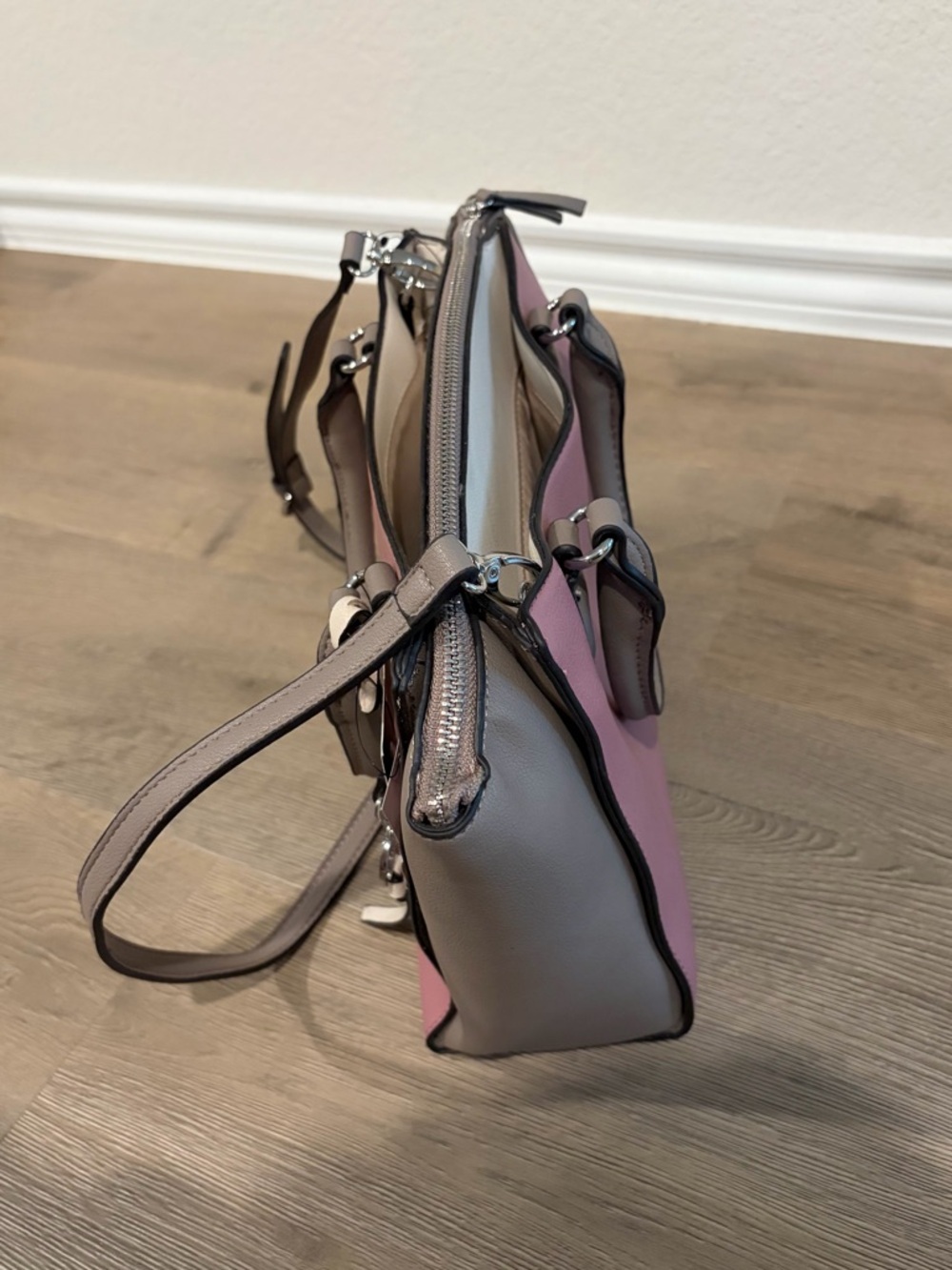Nine West Pink and Taupe Colorblock Satchel with Cream Accent - Picture 5 of 5